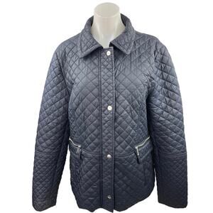 DKNY Black Collared Snap Button Insulated Pockets Puffer Quilted Jacket Size XL